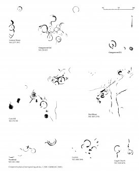 Publication drawing; comparative plans of interrupted ring-ditches.