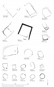 Publication drawing; comparative plans of cropmark enclosures.