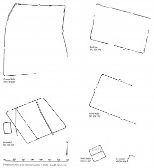 Publication drawing for reduction. Comparative plans of Roman temporary camps in SE Perth.