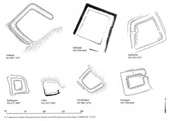 Publication drawing; comparative plans of moated sites in SE Perth and E Scotland