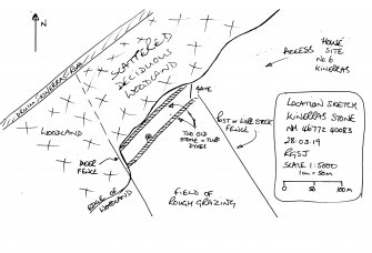 Scanned image of rock art location sketch, from Scotland's Rock Art Project, Kinerras, Highland