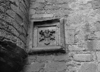 View of armorial panel, Old Jerviston House, Motherwell.