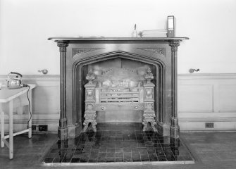 Interior view of Cambusnethan Priory showing fireplace in dining room.