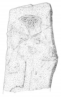 Scanned ink drawing of Skinnet Chapel cross slab