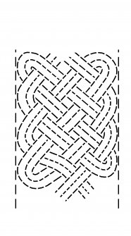 Scanned ink drawing: Kirriemuir 13 cross slab fragment, conjectural reconstruction of interlace