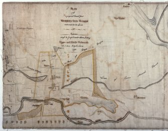 Photographic copy of a drawing showing plan of a proposed canal from the Muirkirk ironworks westwards through the lands of Kaimes...till it joins Edgelinnburn