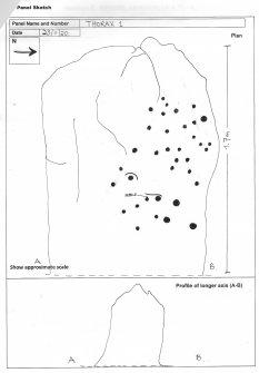 Scanned image of rock art panel sketch, Scotland's Rock Art Project, Thorax 1, Aberdeenshire