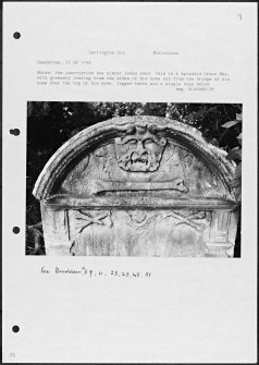 Notes and photographs relating to gravestones in Carrington Old Churchyard, Edinburgh, Midlothian.
