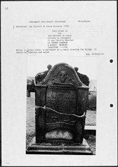 Notes and photographs relating to gravestones in Canongate Churchyard, Edinburgh, Midlothian.
