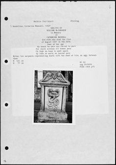 Photographs and research notes relating to graveyard monuments in Balfron Churchyard, Stirlingshire. 
