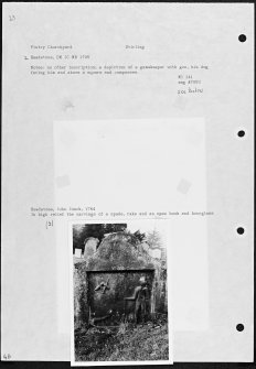 Photographs and research notes relating to graveyard monuments in Fintry Churchyard, Stirlingshire. 
