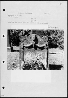 Photographs and research notes relating to graveyard monuments in Gargunnock Churchyard, Stirlingshire. 
