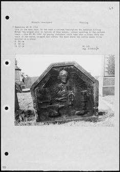 Photographs and research notes relating to graveyard monuments in Kilsyth Churchyard, Stirlingshire. 
