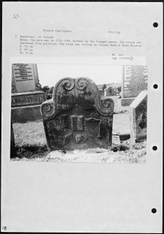 Photographs and research notes relating to graveyard monuments in Kilsyth Churchyard, Stirlingshire. 
