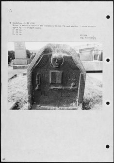 Photographs and research notes relating to graveyard monuments in Kilsyth Churchyard, Stirlingshire. 
