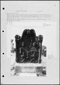 Photographs and research notes relating to graveyard monuments in Kilsyth Churchyard, Stirlingshire. 
