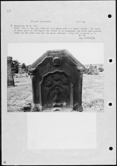 Photographs and research notes relating to graveyard monuments in Kilsyth Churchyard, Stirlingshire. 
