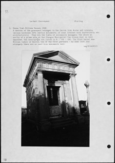 Photographs and research notes relating to graveyard monuments in Larbert Churchyard, Stirlingshire. 
