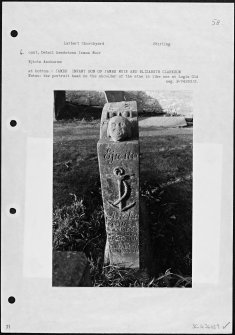 Photographs and research notes relating to graveyard monuments in Larbert Churchyard, Stirlingshire. 
