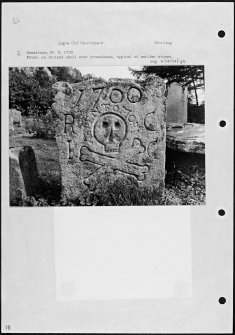 Photographs and research notes relating to graveyard monuments in Logie Old Churchyard, Stirlingshire. 
