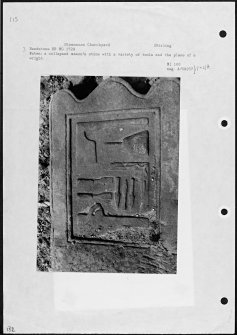 Photographs and research notes relating to graveyard monuments in Slamannan Churchyard, Stirlingshire. 
