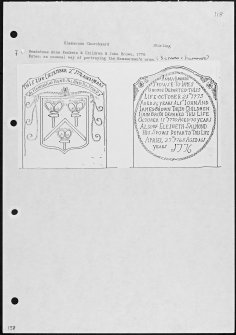 Photographs and research notes relating to graveyard monuments in Slamannan Churchyard, Stirlingshire. 
