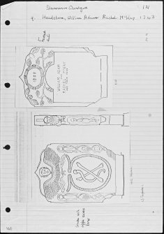 Photographs and research notes relating to graveyard monuments in Slamannan Churchyard, Stirlingshire. 
