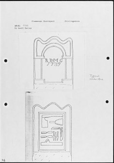 Photographs and research notes relating to graveyard monuments in Slamannan Churchyard, Stirlingshire. 
