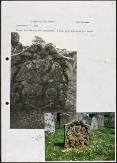 Photographs and research notes relating to graveyard monuments in Glasserton Churchyard, Wigtownshire. 
