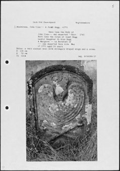 Photographs and research notes relating to graveyard monuments in Inch Old Churchyard, Wigtownshire. 
