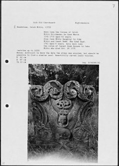 Photographs and research notes relating to graveyard monuments in Inch Old Churchyard, Wigtownshire. 
