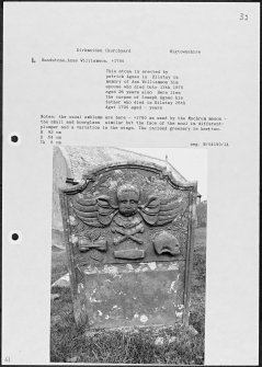 Photographs and research notes relating to graveyard monuments in Kirkmaiden Churchyard, Wigtownshire. 
