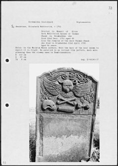 Photographs and research notes relating to graveyard monuments in Kirkmaiden Churchyard, Wigtownshire. 
