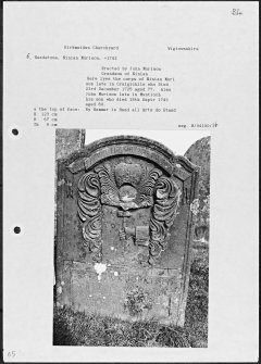 Photographs and research notes relating to graveyard monuments in Kirkmaiden Churchyard, Wigtownshire. 
