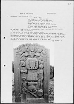 Photographs and research notes relating to graveyard monuments in Mochrum Churchyard, Wigtownshire. 
