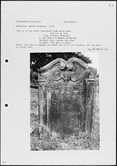Photographs and research notes relating to graveyard monuments in Penningham Old Churchyard, Wigtownshire. 
