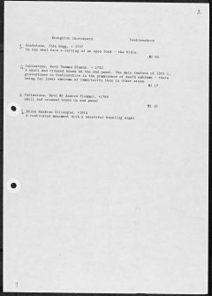 Photographs and research notes relating to graveyard monuments in Broughton Churchyard, Peeblesshire. 
