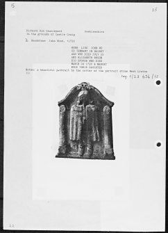 Photographs and research notes relating to graveyard monuments in Kirkurd Old Churchyard, Peeblesshire. 
