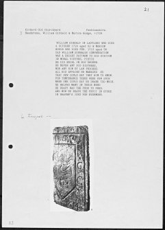 Photographs and research notes relating to graveyard monuments in Kirkurd Old Churchyard, Peeblesshire. 
