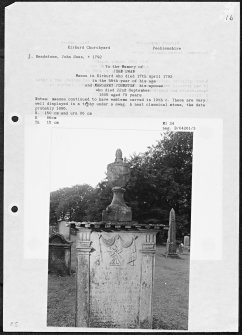 Photographs and research notes relating to graveyard monuments in Kirkurd Churchyard, Peeblesshire. 
