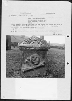 Photographs and research notes relating to graveyard monuments in Kirkurd Churchyard, Peeblesshire. 
