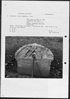 Photographs and research notes relating to graveyard monuments in Newlands Churchyard, Peeblesshire. 
