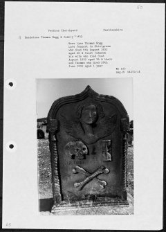 Photographs and research notes relating to graveyard monuments in Peebles Churchyard, Peeblesshire. 
