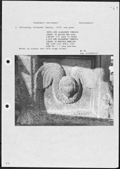 Photographs and research notes relating to graveyard monuments in Tweedsmuir Churchyard, Peeblesshire. 
