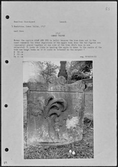 Photographs and research notes relating to graveyard monuments in Hamilton Churchyard, Lanarkshire. 
