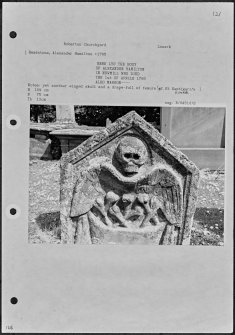 Photographs and research notes relating to graveyard monuments in Roberton Churchyard, Lanarkshire. 
