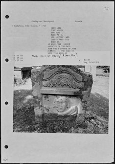 Photographs and research notes relating to graveyard monuments in Symington Churchyard, Lanarkshire. 
