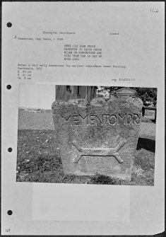 Photographs and research notes relating to graveyard monuments in Symington Churchyard, Lanarkshire. 
