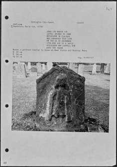 Photographs and research notes relating to graveyard monuments in Symington Churchyard, Lanarkshire. 
