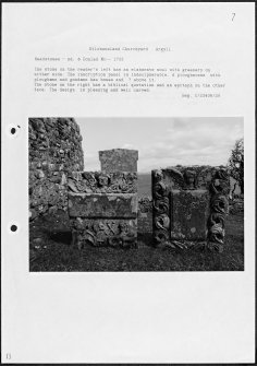 Photographs and research notes relating to graveyard monuments in Kilchousland Churchyard, Argyllshire and Bute. 
